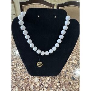 Vintage Genuine Lucite Hand Knotted White Bead‎ Necklace Made In Japan